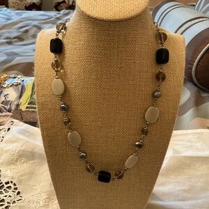 Tahitian Pearl, glass and mother of pearl silver Necklace